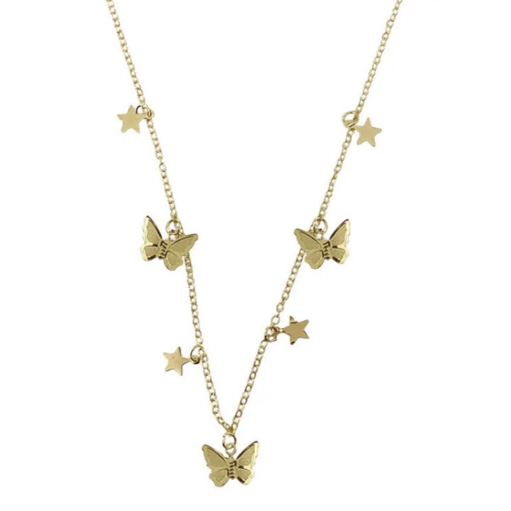 Gold Butterflies And Stars Choker Chain Necklace